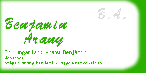 benjamin arany business card